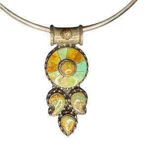 Large Tibetan Style Sterling Silver Turquoise Inlay Pendant 925 Statement Piece
